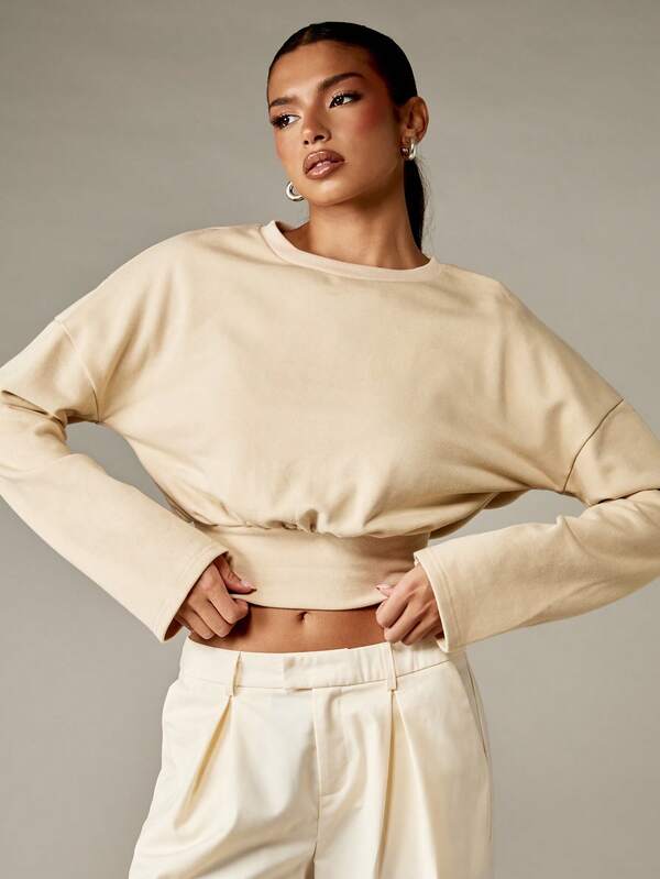 missguided MISSGUIDED Drop Shoulder Cropped Sweatshirt With Cinched Waist