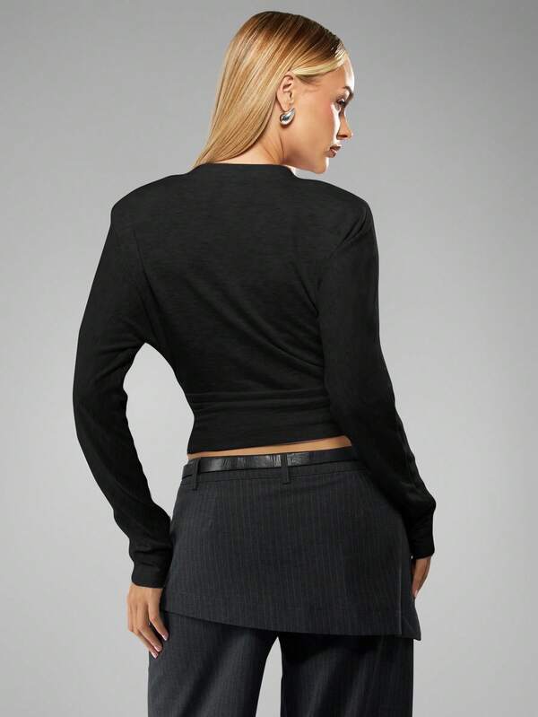 Missguided MISSGUIDED Drop Shoulder Gathered Waist Cropped Top