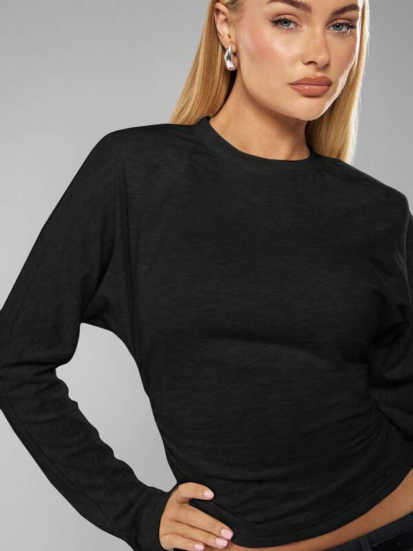 Missguided MISSGUIDED Drop Shoulder Gathered Waist Cropped Top