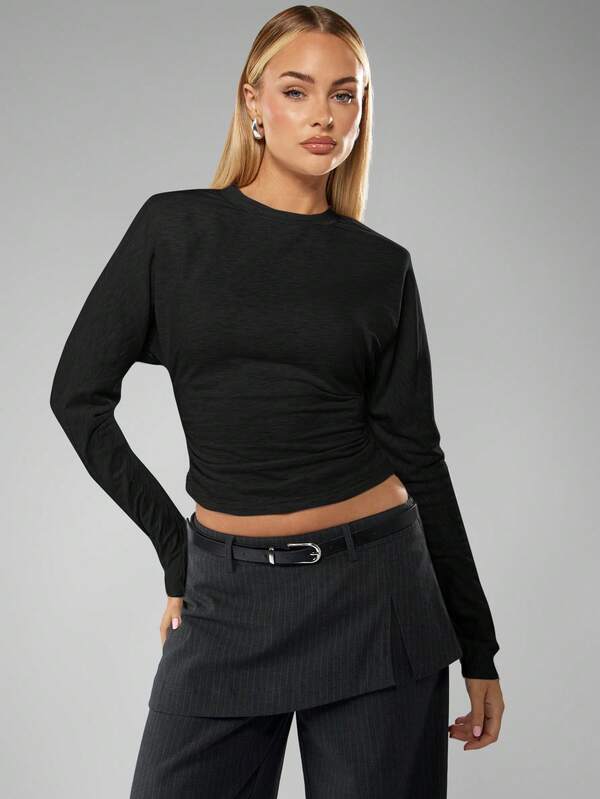 missguided MISSGUIDED Drop Shoulder Gathered Waist Cropped Top