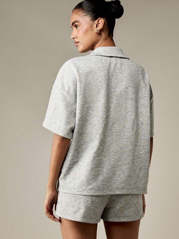 Missguided MISSGUIDED Drop Shoulder Polo Top With Matching Athletic Shorts