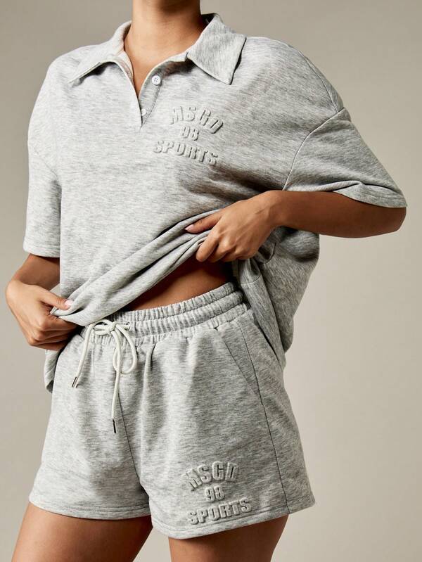 Missguided MISSGUIDED Drop Shoulder Polo Top With Matching Athletic Shorts
