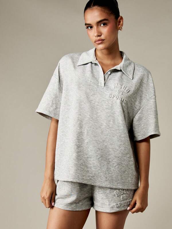 missguided MISSGUIDED Drop Shoulder Polo Top With Matching Athletic Shorts