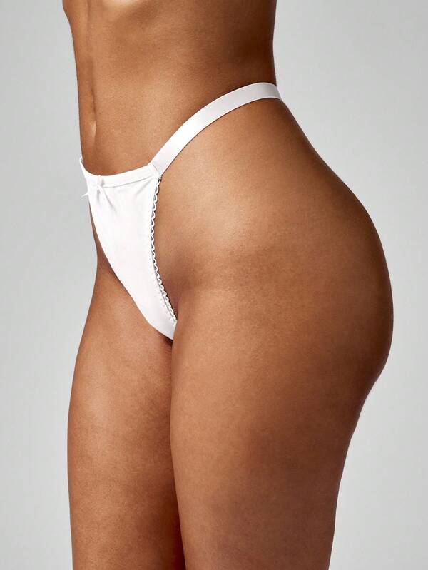 Missguided MISSGUIDED Elastic Side Strap Thong With Scalloped Edge