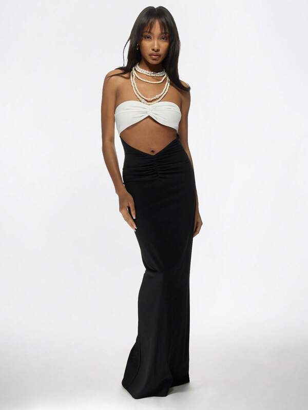 missguided MISSGUIDED Elegant Bandeau Cut Out Women Long Dresses