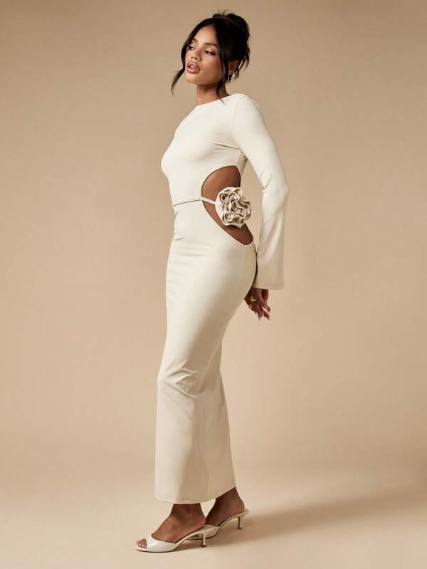 missguided MISSGUIDED Elegant Bodycon Long Sleeve Maxi Dress With 3D Flower Cutout Detail
