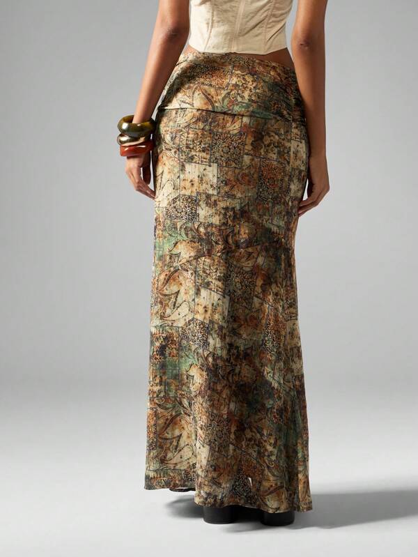 Missguided MISSGUIDED Elegant Bohemian Paisley Print Chiffon Ruched Waistband Maxi Skirt