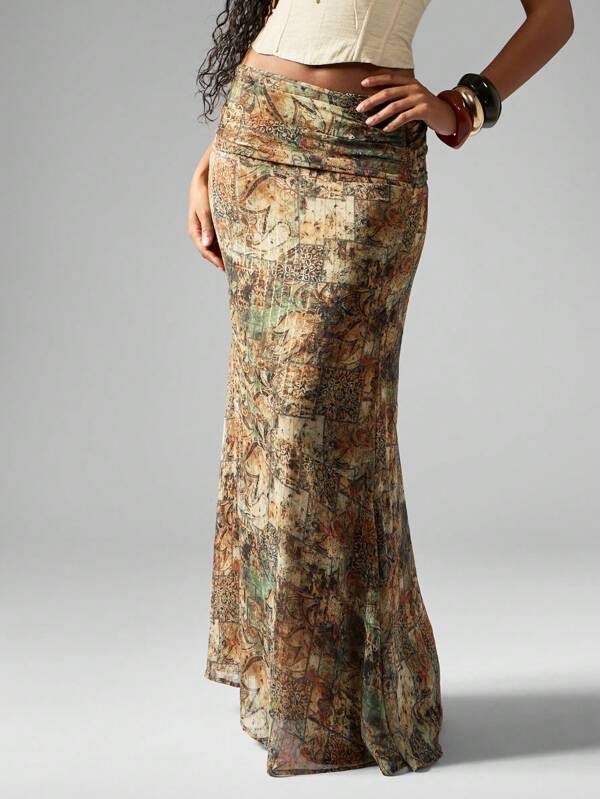 missguided MISSGUIDED Elegant Bohemian Paisley Print Chiffon Ruched Waistband Maxi Skirt