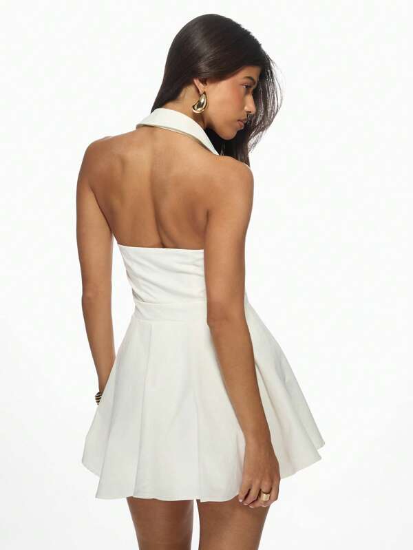 Missguided MISSGUIDED Elegant Button Down Halter Fit And Flare Mini Dress