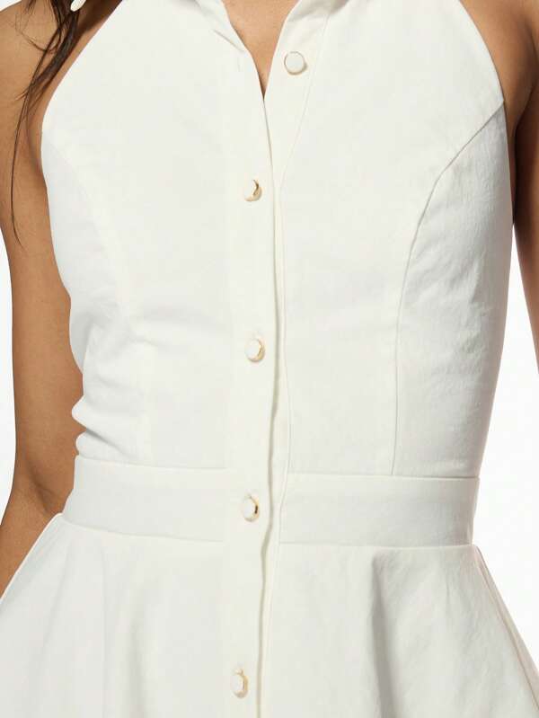 Missguided MISSGUIDED Elegant Button Down Halter Fit And Flare Mini Dress