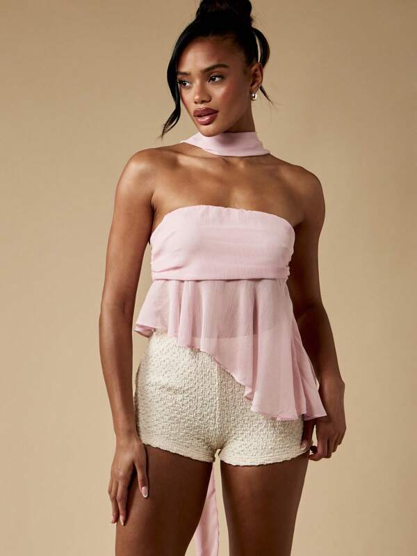 missguided MISSGUIDED Elegant Chiffon Strapless Bandeau Top