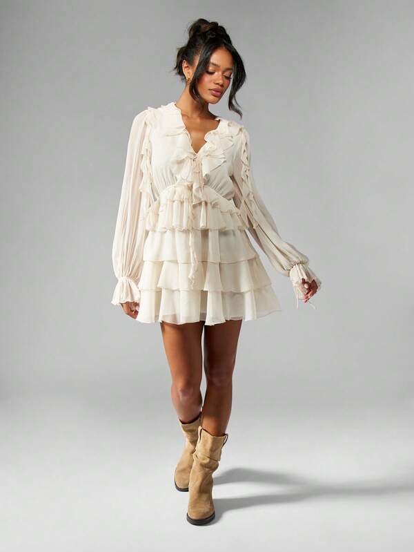 Missguided MISSGUIDED Elegant Chiffon Tiered Ruffle Flowy Mini Dress