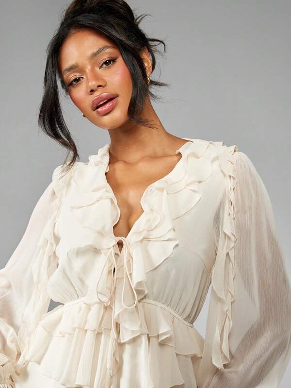 Missguided MISSGUIDED Elegant Chiffon Tiered Ruffle Flowy Mini Dress