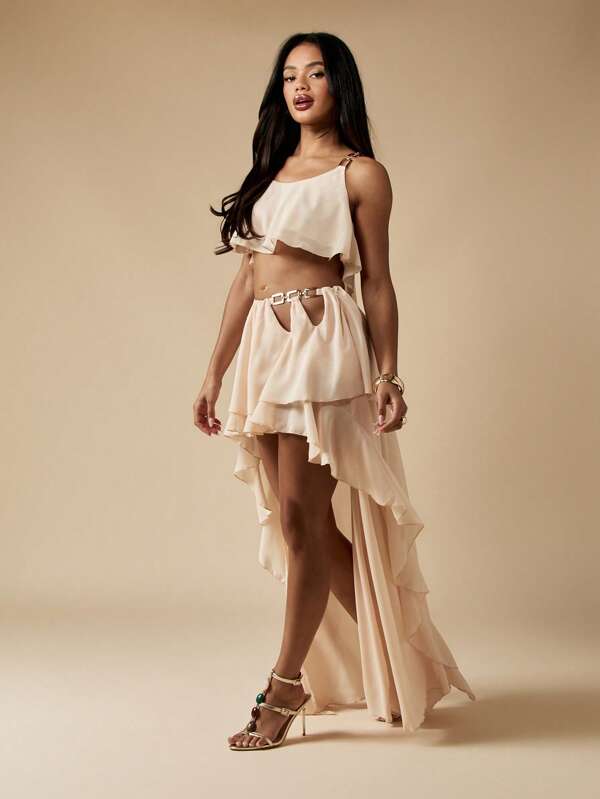 missguided MISSGUIDED Elegant Chiffon Two Piece Set With Chain Ruffle