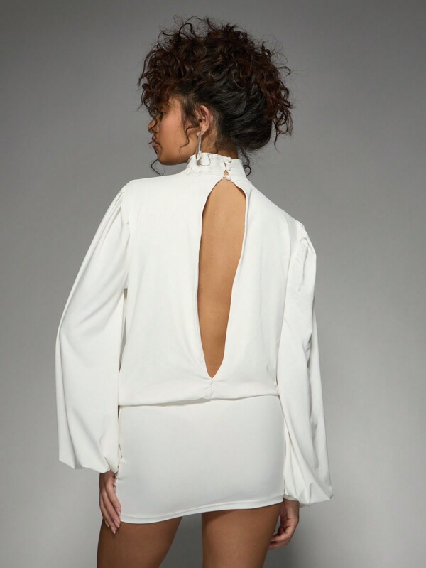 Missguided MISSGUIDED Elegant Choker Neck Draped Puff Sleeve Wrap Style Short Dress