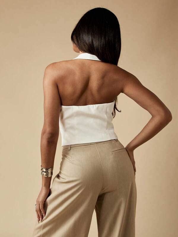 Missguided MISSGUIDED Elegant Classic Halter Neck Tailored Button Front Sleeveless Vest Top