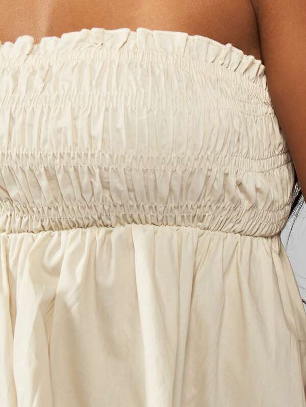Missguided MISSGUIDED Elegant Cotton Shirred Peplum Strapless Top