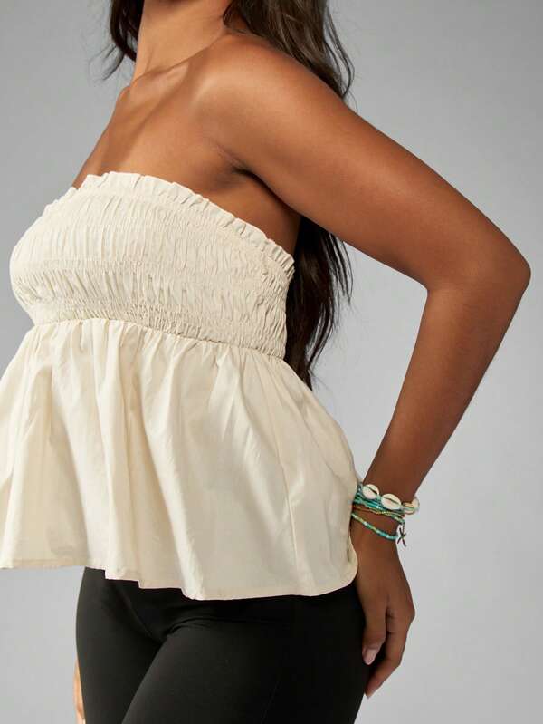 Missguided MISSGUIDED Elegant Cotton Shirred Peplum Strapless Top
