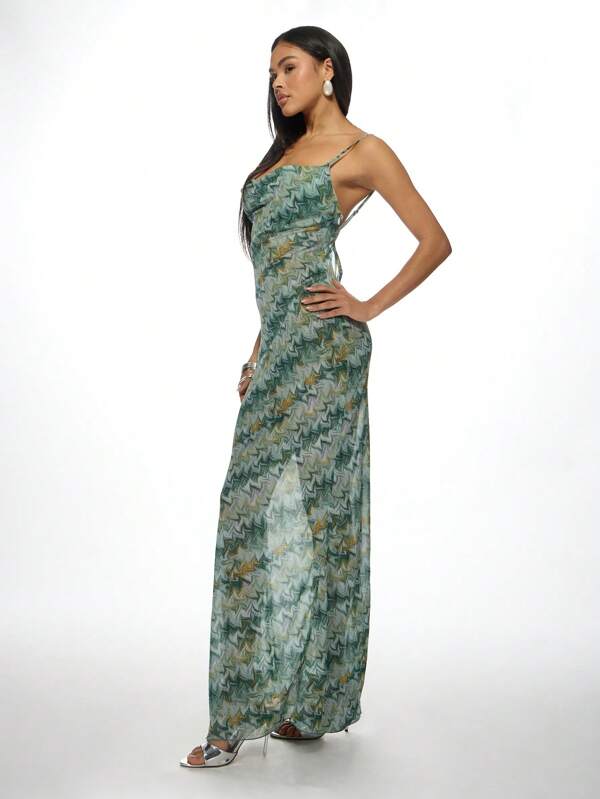 Missguided MISSGUIDED Elegant Cowl Neck Form Fitting Spaghetti Strap Floor Length Maxi Dress