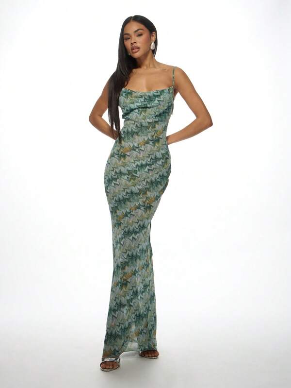 missguided MISSGUIDED Elegant Cowl Neck Form Fitting Spaghetti Strap Floor Length Maxi Dress