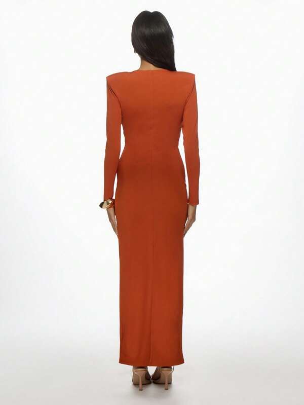 Missguided MISSGUIDED Elegant Cut-Out Long Sleeve Bodycon Floor Length Maxi Dress