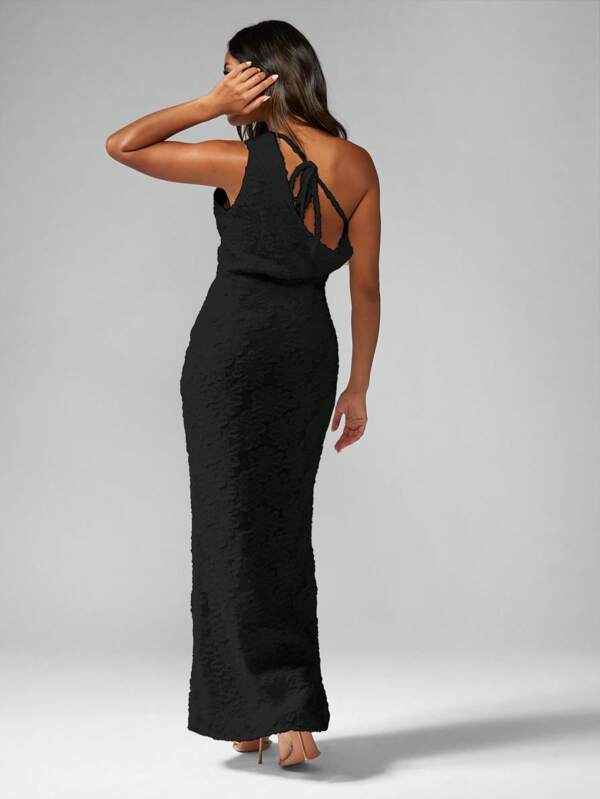 Missguided MISSGUIDED Elegant Devore One Shoulder Ruffle Maxi Dress