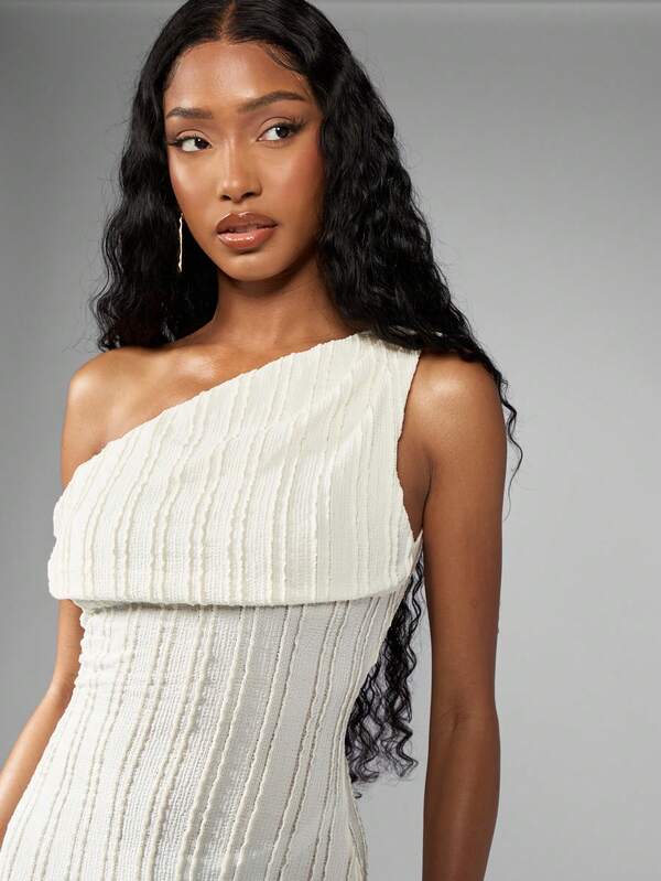 Missguided MISSGUIDED Elegant Draped Mermaid Gown One Shoulder Floor Length Dress