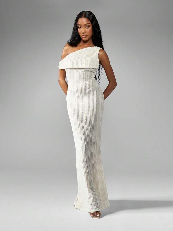 Missguided MISSGUIDED Elegant Draped Mermaid Gown One Shoulder Floor Length Dress