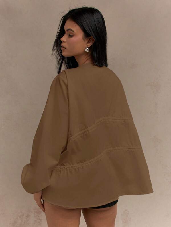 Missguided MISSGUIDED Elegant Drawstring Empire Waist Puff Sleeve Blouse
