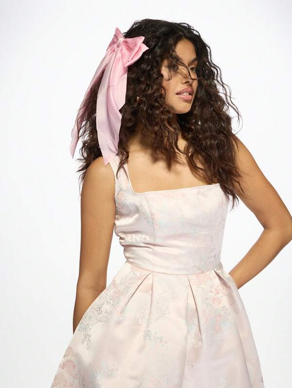 Missguided MISSGUIDED Elegant Fit And Flare Brocade Pink Pearl Mini Dress