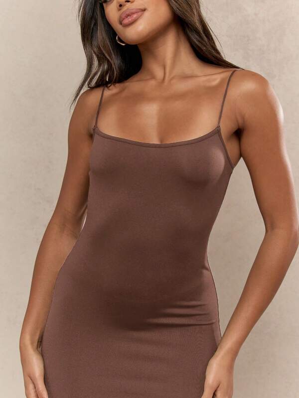 Missguided MISSGUIDED Elegant Floor Length Cami Straight Neck Form Fitting Maxi Dress