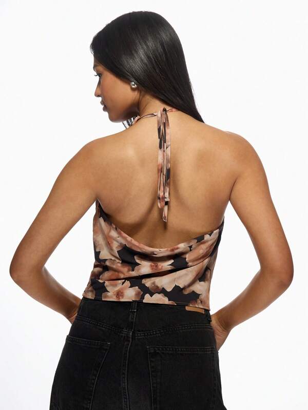 Missguided MISSGUIDED Elegant Floral Cowl Neck Halter Top