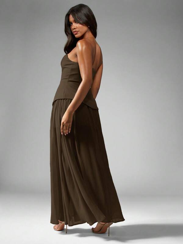 Missguided MISSGUIDED Elegant Flowing Chiffon Strapless Sweetheart Maxi Dress