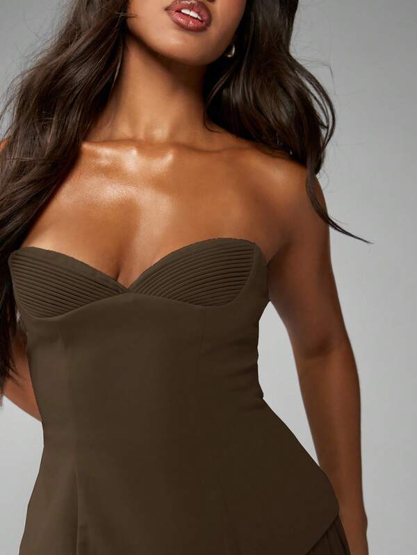 Missguided MISSGUIDED Elegant Flowing Chiffon Strapless Sweetheart Maxi Dress