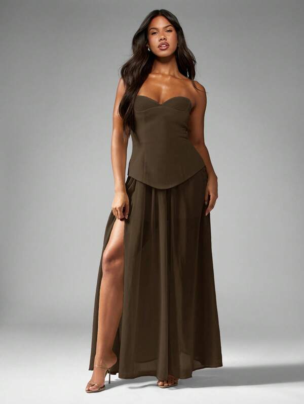 missguided MISSGUIDED Elegant Flowing Chiffon Strapless Sweetheart Maxi Dress