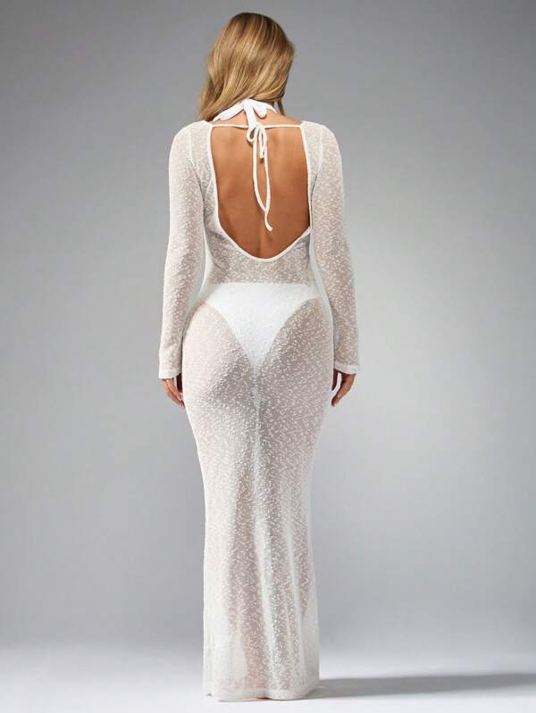 Missguided MISSGUIDED Elegant Formal Long Sleeve Sequin Mesh Maxi Dress