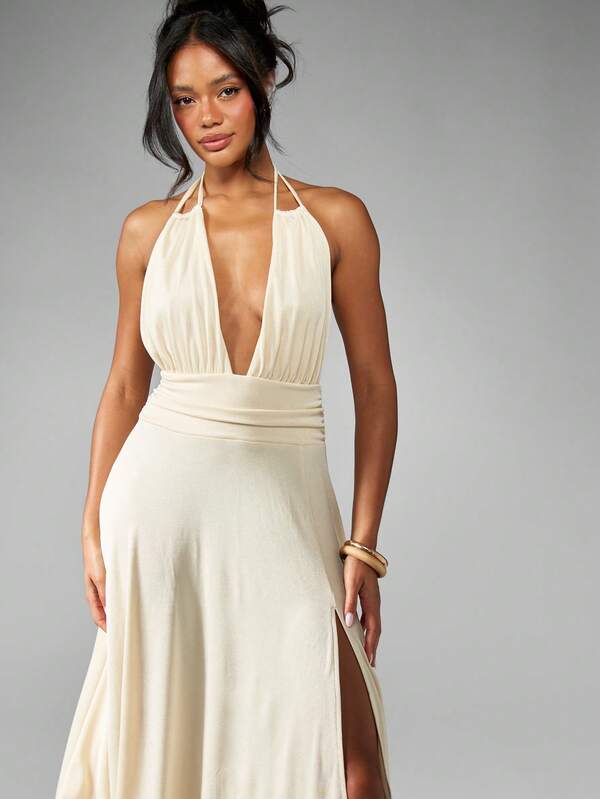 Missguided MISSGUIDED Elegant Halter Neck A Line Midi Dresses