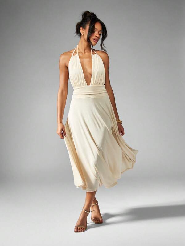 missguided MISSGUIDED Elegant Halter Neck A Line Midi Dresses