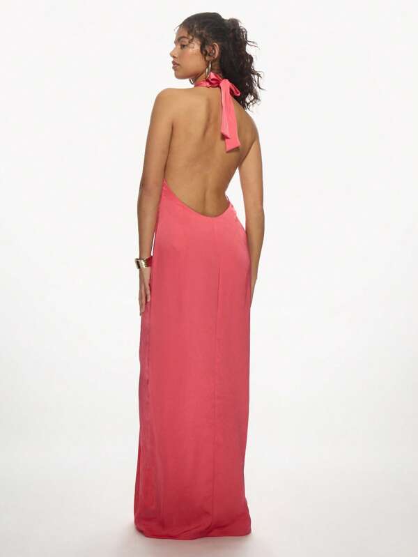 Missguided MISSGUIDED Elegant Halter Neck Maxi Long Dress With Front Slit
