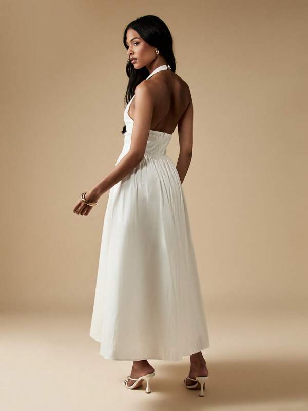 Missguided MISSGUIDED Elegant Halter Neck Midaxi Cotton A-Line Dress With Pockets