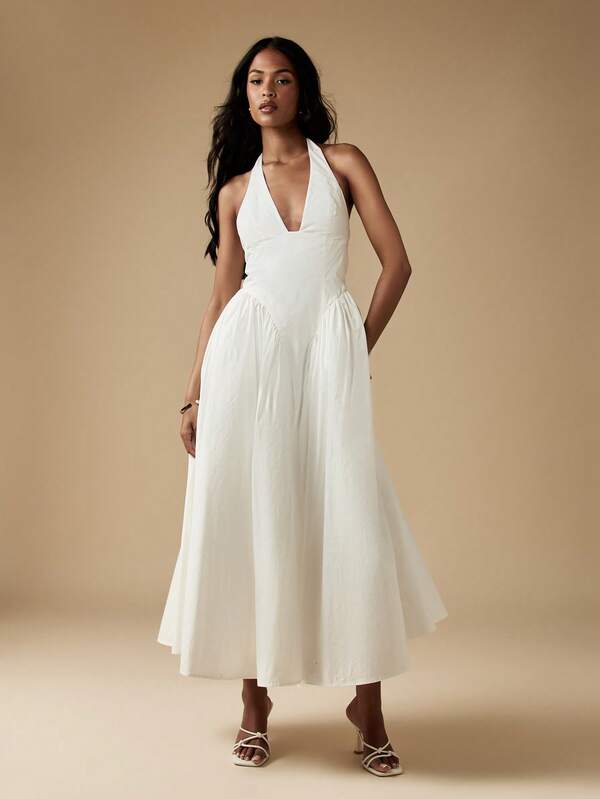Missguided MISSGUIDED Elegant Halter Neck Midaxi Cotton A-Line Dress With Pockets
