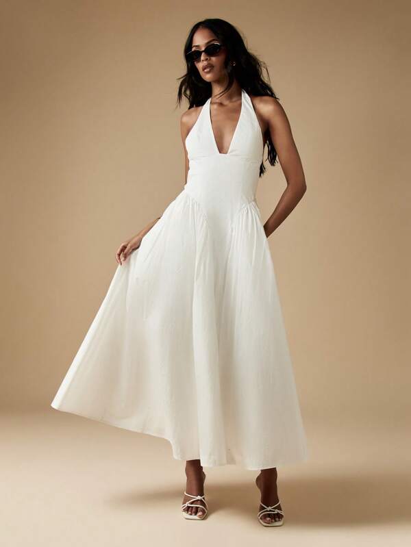 missguided MISSGUIDED Elegant Halter Neck Midaxi Cotton A-Line Dress With Pockets