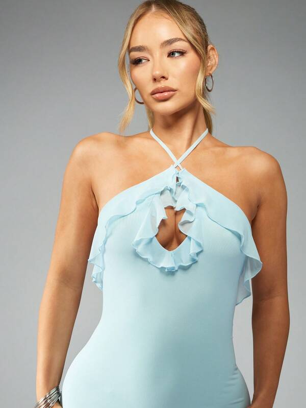 Missguided MISSGUIDED Elegant Halter Neck Ruffled Mermaid Maxi Dress