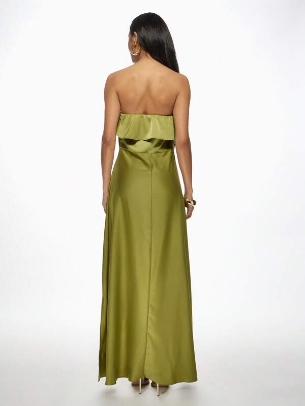 Missguided MISSGUIDED Elegant High-Low Strapless Evening Maxi Dress With Ruffle Overlay