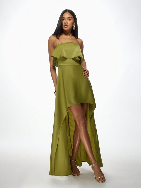 Missguided MISSGUIDED Elegant High-Low Strapless Evening Maxi Dress With Ruffle Overlay