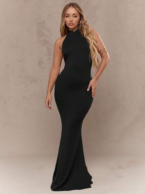 missguided MISSGUIDED Elegant High Neck Floor Length Bodycon Long Maxi Dresses