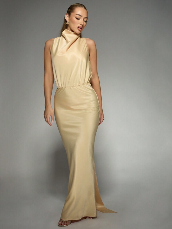 missguided MISSGUIDED Elegant High Neck Sleeveless Cowl Back Maxi Dress