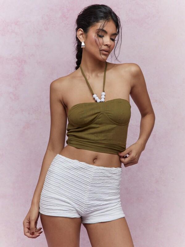 missguided MISSGUIDED Elegant Irish-Inspired Bustier Halter Crop Top With Tie Back Design