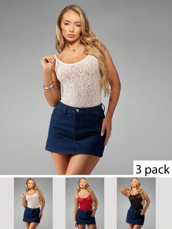 missguided MISSGUIDED Elegant Lace Camisole 3-Pack Adjustable Straps