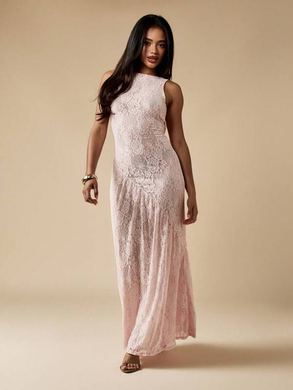 Missguided MISSGUIDED Elegant Lace Cowl Back Ruched Detail Maxi Dress